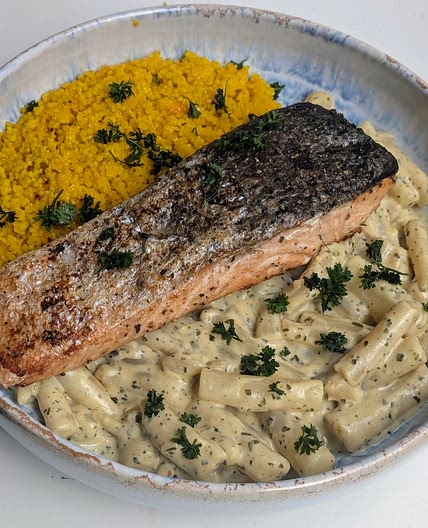 Salmon with Honey Mustard & Tarragon Black Salsify and Turmeric Millet
