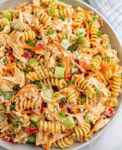 Healthy Buffalo Chicken Pasta Salad with Blue Cheese