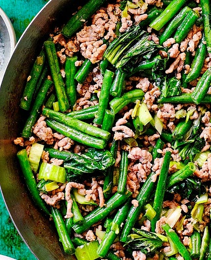 Green bean and pork Szechuan stir-fry
