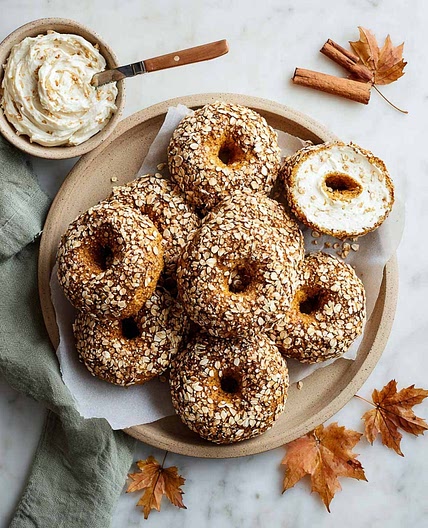 Pumpkin Spice Bagels with Maple Cream Cheese Spread