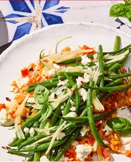 Grüne Bohnen mit Tomatenreis