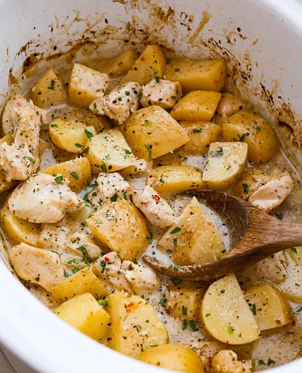 Slow Cooker Parmesan Garlic Chicken and Potatoes