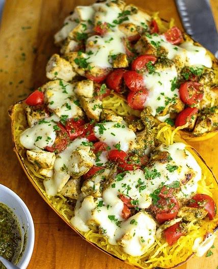 Chicken Pesto Spaghetti Squash Recipe - Tent Trail Camping
