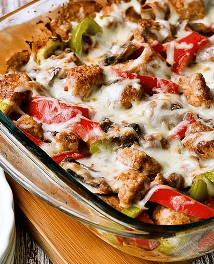 Sausage Peppers Mushrooms Low-Carb Cheesy Bake - Tent Trail Camping