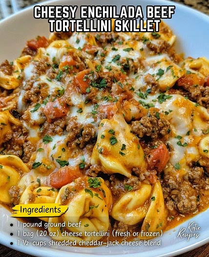 Cheesy Enchilada Beef Tortellini Skillet