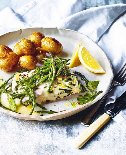 Baked White Fish with Samphire & Lemon