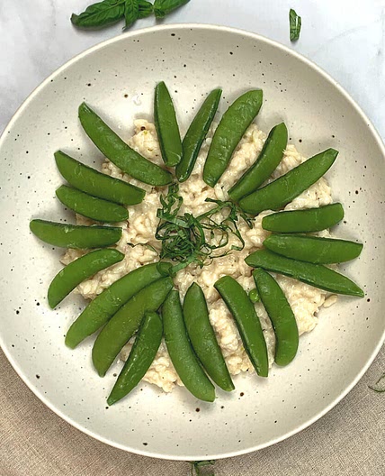 Two Cheese Risotto with Sugar Snaps