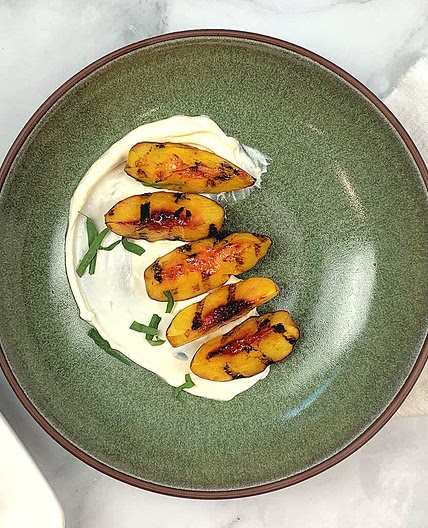 Grilled Peaches on Mascarpone Cream