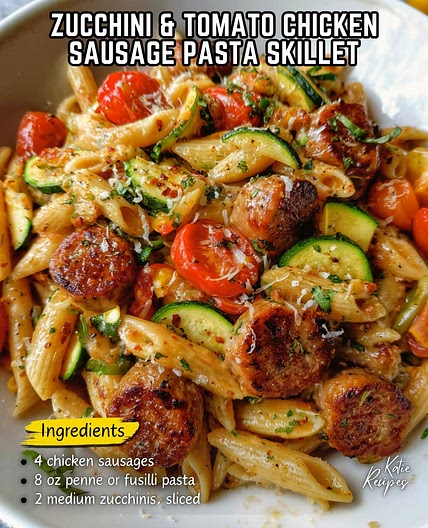 Zucchini & Tomato Chicken Sausage Pasta Skillet