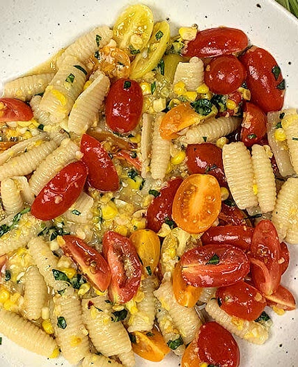 Summer Corn Tomato Pasta with Basil