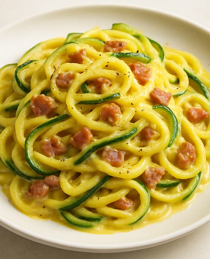 Zucchini Spaghetti in Carbonara Sauce
