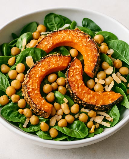 Coconut-crusted pumpkin and chickpea salad