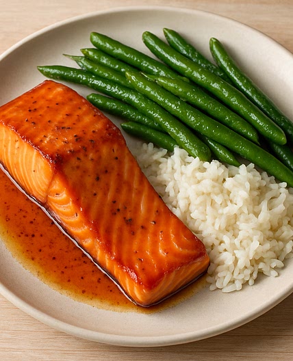 Salmon with Green Beans and Rice