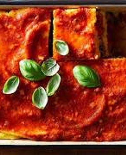 Roasted Eggplant and Tomato Polenta with Pesto