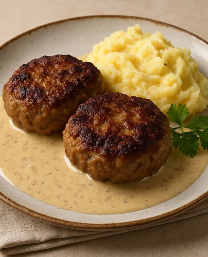 Hacktätschli an Rahmsauce