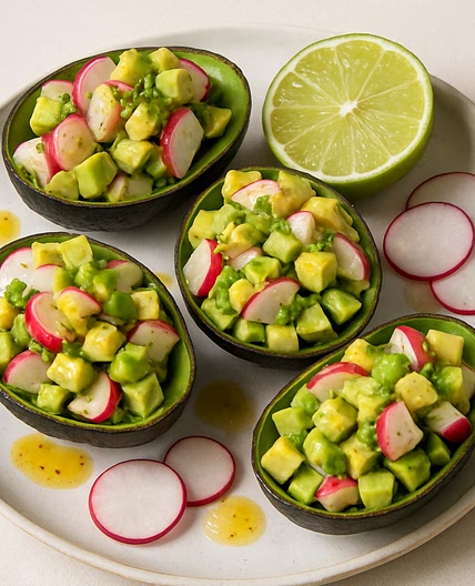 Radish-Avocado Cups mit Limette-Senf Vinaigrette