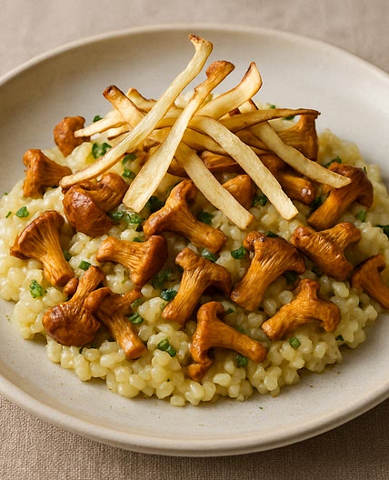 Pfifferling-Risotto mit Topinambur-Chips