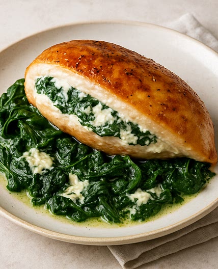 Pouletbrust mit Spinat und Frischkäse