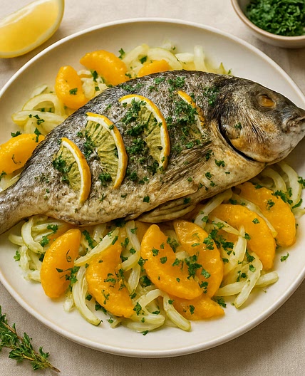 Zitronen-Kräuter Dorade auf Orangen-Fenchel Salat