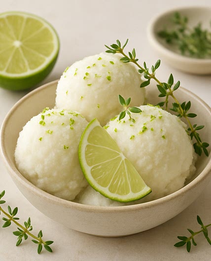 Kokosmilch-Sorbet mit Limette & Zitronen-Thymian