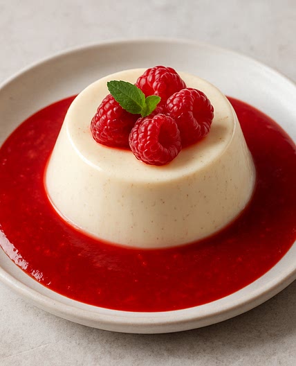 Vanille Panna Cotta mit Himbeer Coulis