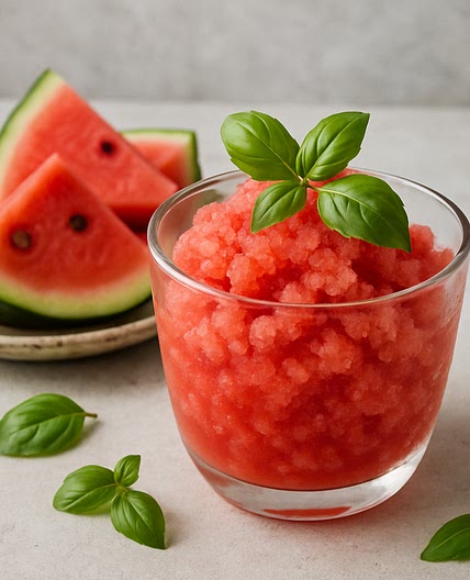 Wassermelonen Granita mit Basilikum