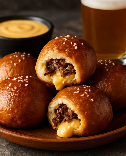 Smoked Brisket & Beer Cheese Pretzel Bombs