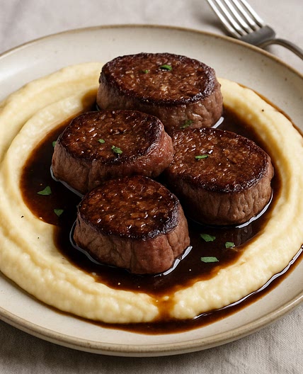 Rinderfilet-Medaillons mit Selleriepuree und Balsamicojus