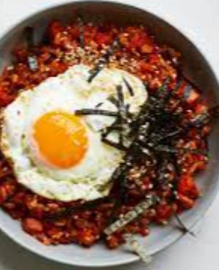 Kimchi Fried Rice with Fried Chicken and Gochujang Cabbage