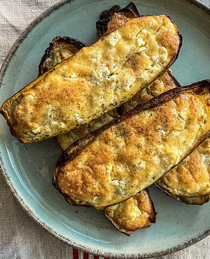 Zucchini Boats stuffed with Feta Cheese