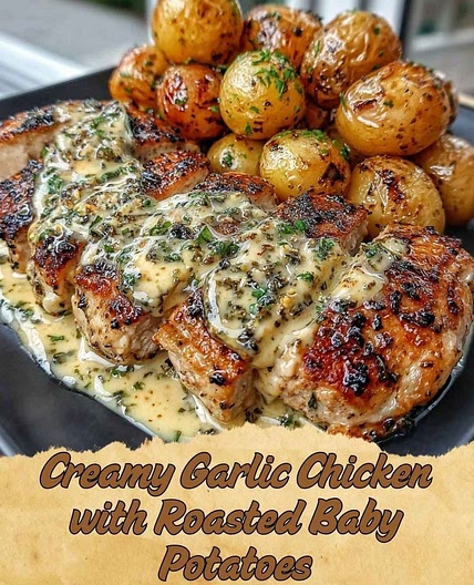 Creamy Garlic Chicken wich Roasted Baby Potatoes