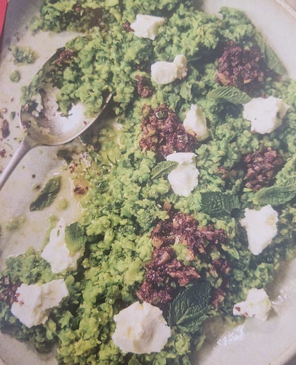 Crushed broad beans with goat's cheese & preserved lemon salsa