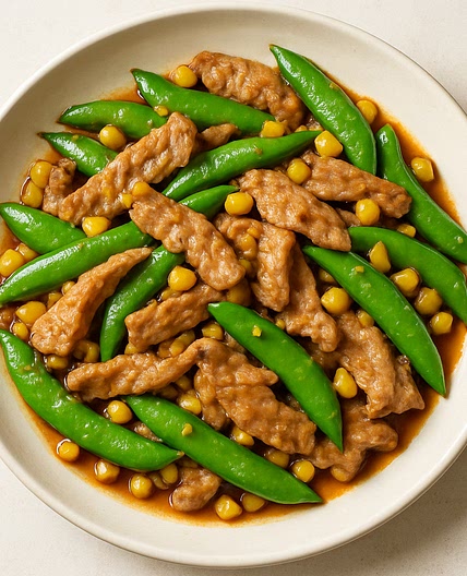 Speedy Ginger Pork Stir-Fry with Sugar Snap Peas and Corn