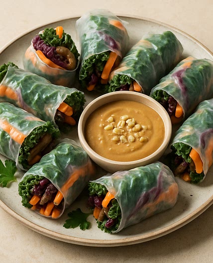 Hearty Veggie Rolls with Peanut Sauce