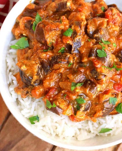 Eggplant Curry with Halloumi