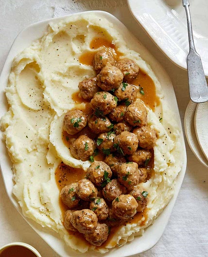 Swedish Meatballs, Mashed Potatoes and Brown Sauce - v1
