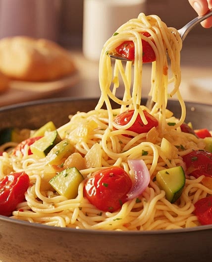 Spaghetti al Vino Bianco Piccante con Verdure dell’Orto
