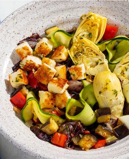Seared Halloumi and Vegetable Salad Bowls