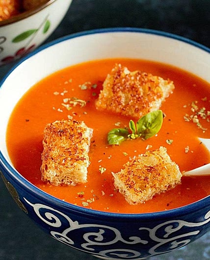 Tomato Soup with Meatballs and Goat Cheese Sandwich