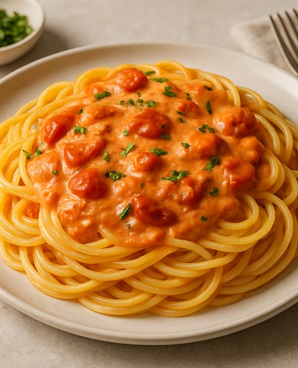 Spaghetti mit Tomaten-Rahmsauce