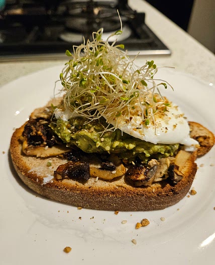 Smashed Avo and Mushroom Open Sandwich