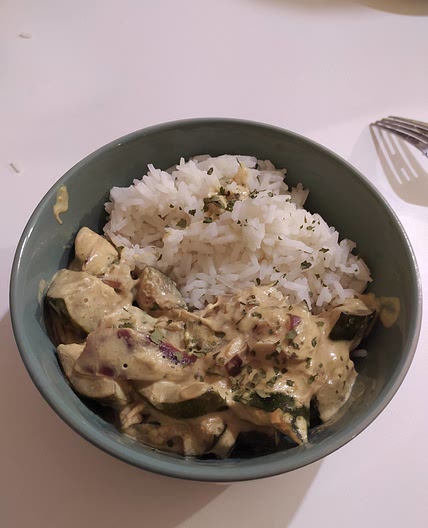 Courgettes coco curry et riz