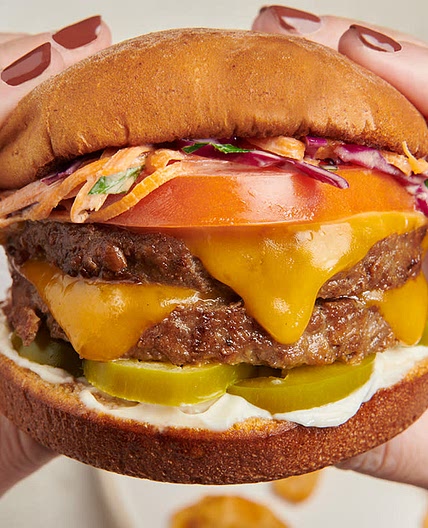 Beyond Meat Cheeseburgers with Special Sauce & Creamy Coleslaw