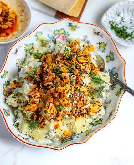 Potato Salad with Almonds, Za’atar & Salsa Macha