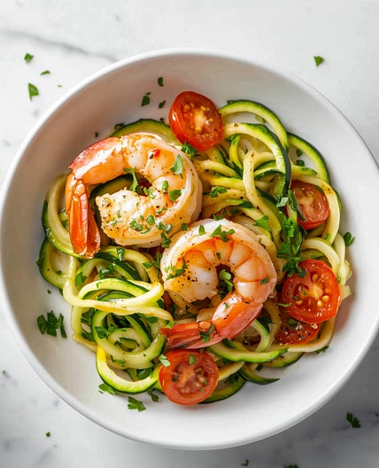 Zucchini Noodle Bowl with Seared Shrimp