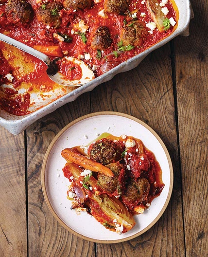 Meatball traybake