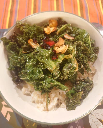 Stir fried kale with tahini, chilli and soy