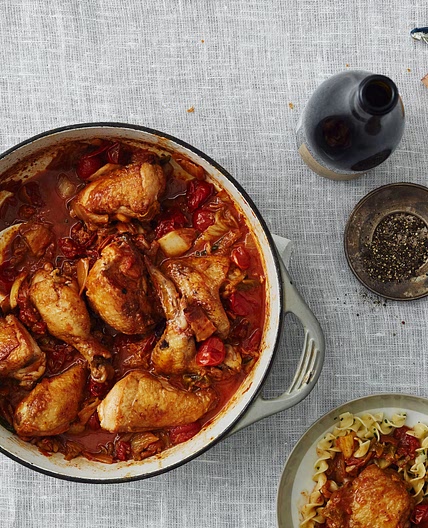 Kimchi-Braised Chicken with Bacon
