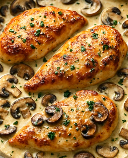 Creamy Parmesan Garlic Mushroom Chicken