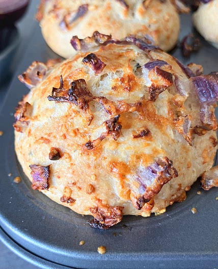 Rustic Spelt Buns Topped with Onion and Parmesan